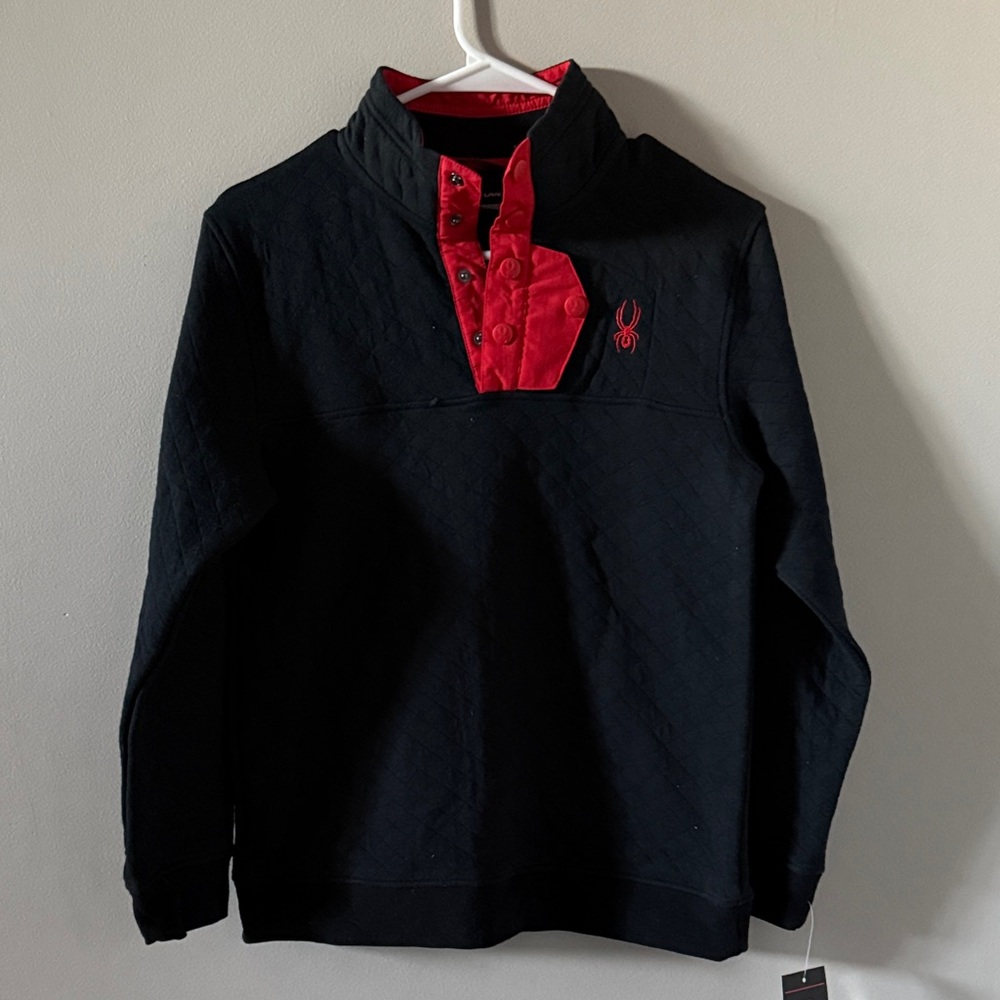NWT Spyder Kyds Boys Black Red Quilted Top, Sz L
